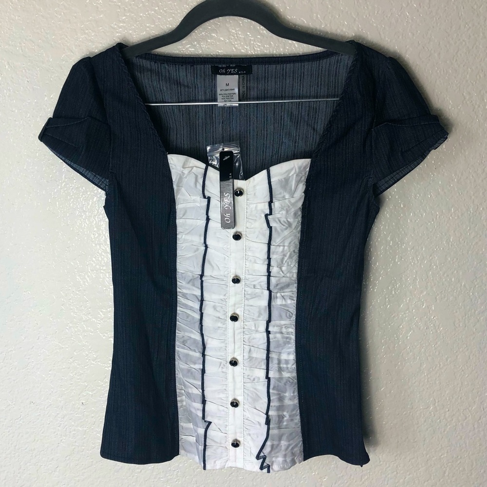 3 For $25-OhYes Denim Blue Style Cuff Sleeve Top